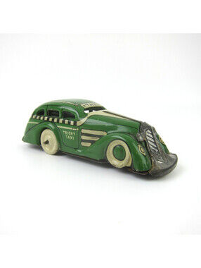 Vintage MARX Wind Up Tin Toy Green Tricky Taxi Cab Car 1930s